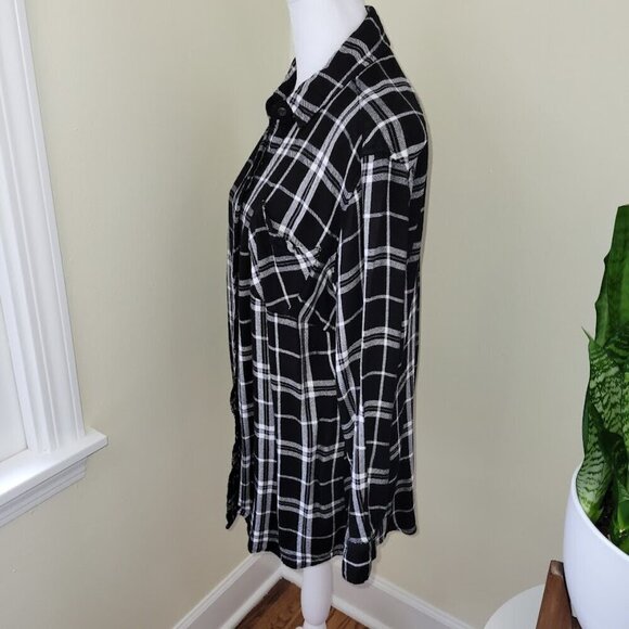 AVA & VIV Black & White Long Sleeve Plaid Flannel Blouse Soft Top Womens Size 0X - Picture 4 of 13